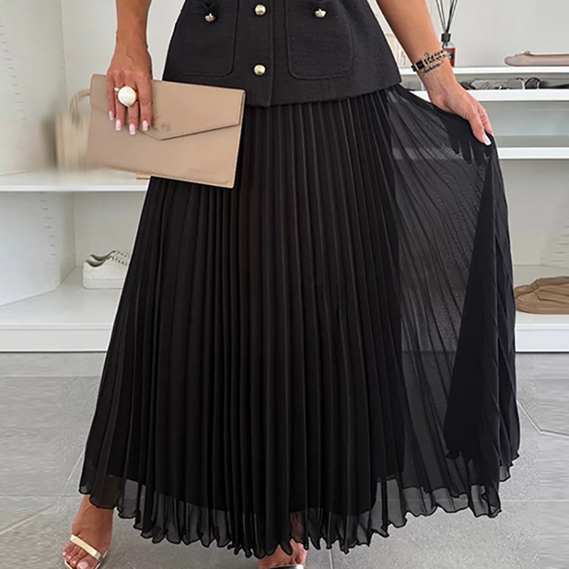 Meshveckad enfärgad festkostym o-ringad knäppt toppar och långa kjolar set kvinnor casual ärmlös smal passform 2pc outfits: S / Brun