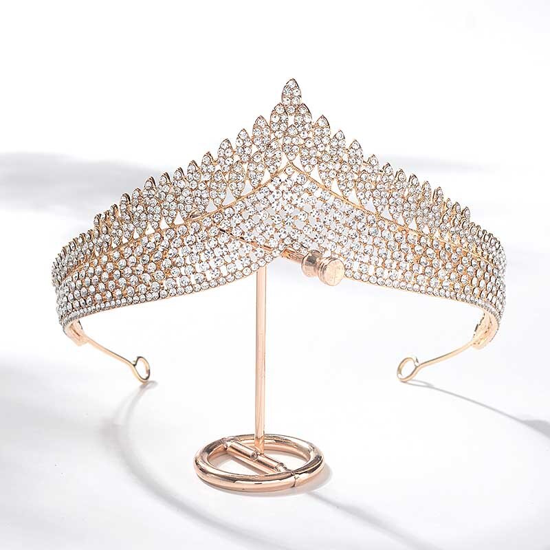 Novo estilo coreano de moda luxo retro strass real princesa tiara coroa bandana noiva noiva festa casamento acessórios para o cabelo: Ouro-cor