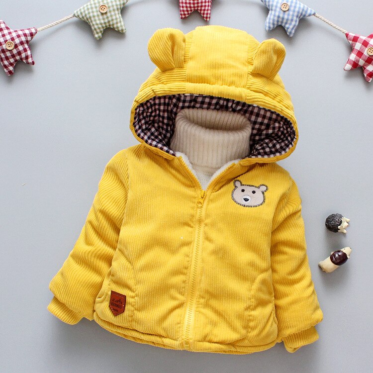 Baby Jongens Winter Jassen Baby Jongens Katoen Toevallige Cartoon Plus Fluwelen Bovenkleding Voor Peuter Jongens Kids Dikke Warme Hooded jassen: yellow / 9m