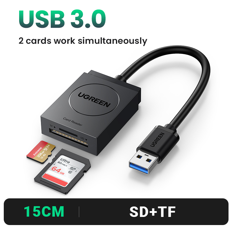UGREEN Card Reader 4-in-1 USB3.0 USB-C OTG to SD CF Micro SD TF MS Card Adapter for Laptop PC Windows macOS Memory Card Adapter: black
