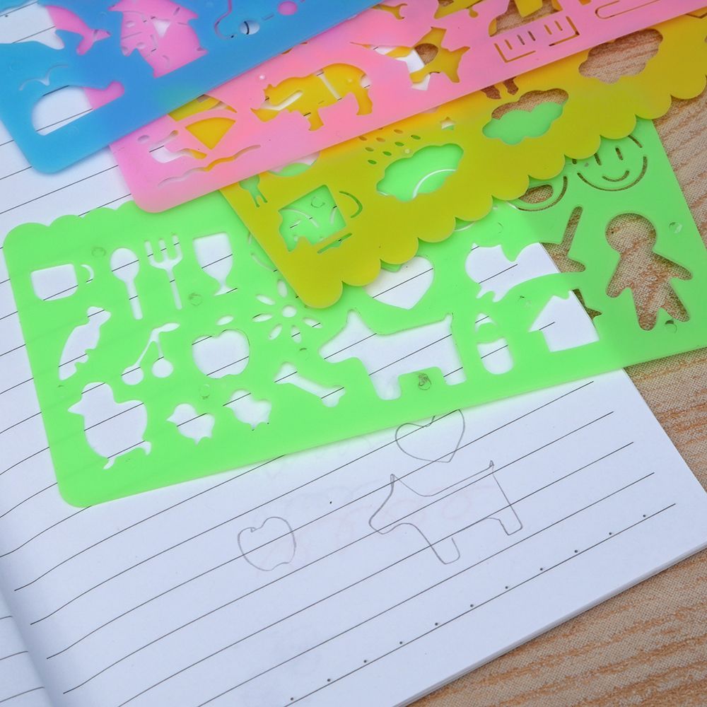 Plantilla de dibujo de símbolos gráficos para niños y estudiantes, regla de Color de caramelo de papelería, regla de plantilla de dibujo, papelería, 4 Uds.