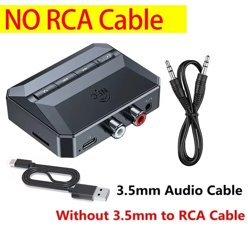 NFC Bluetooth 5.3 Audio Receiver 3.5mm AUX RCA USB U-Disk/TF HIFI Stereo Music Wireless Adapter With Mic For Car Kit Speaker Amp: Red