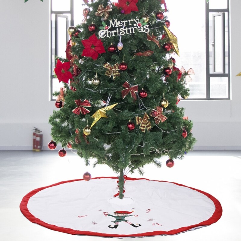 48inch Christmas Tree Skirt Burlap Red White Elves Ornament Floor Mat Cover Xmas 77UD