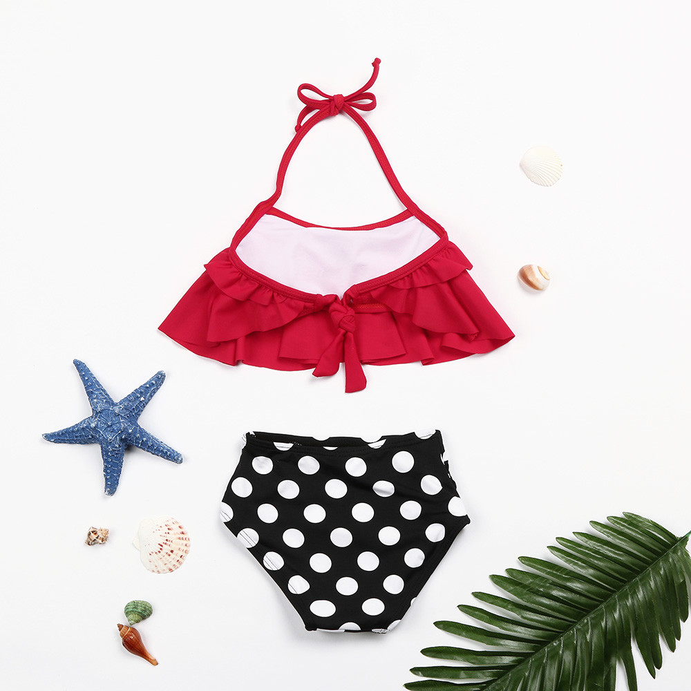 Todelt småbørn baby piger flæser prik bikini sæt høj talje bikini badetøj badedragt outfits badedragt  ma31