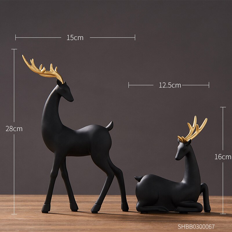 Animal figurines for interior feng shui statues and sculptures Decorative wedding garden deer decor statu figurin resin statu: Black C