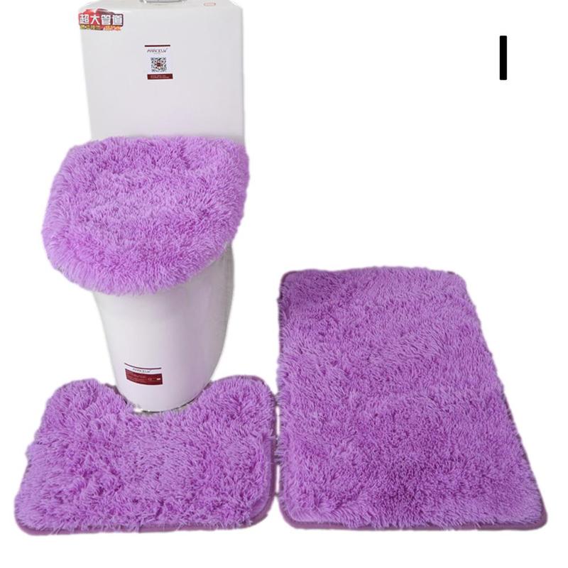3 Stks/set Kleur Badkamer Mat Set Rechthoek Pluizige Haren Bad Tapijten Moderne Wc Deksel Cover Tapijten Kit Badkamer Accessoires: Purple