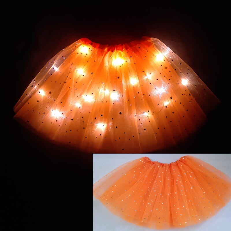 Style Mesh Skirt With Light Glows Children's Birthday Year Party Fun Girl's Skirt LED Strange Sky Blue: Orange