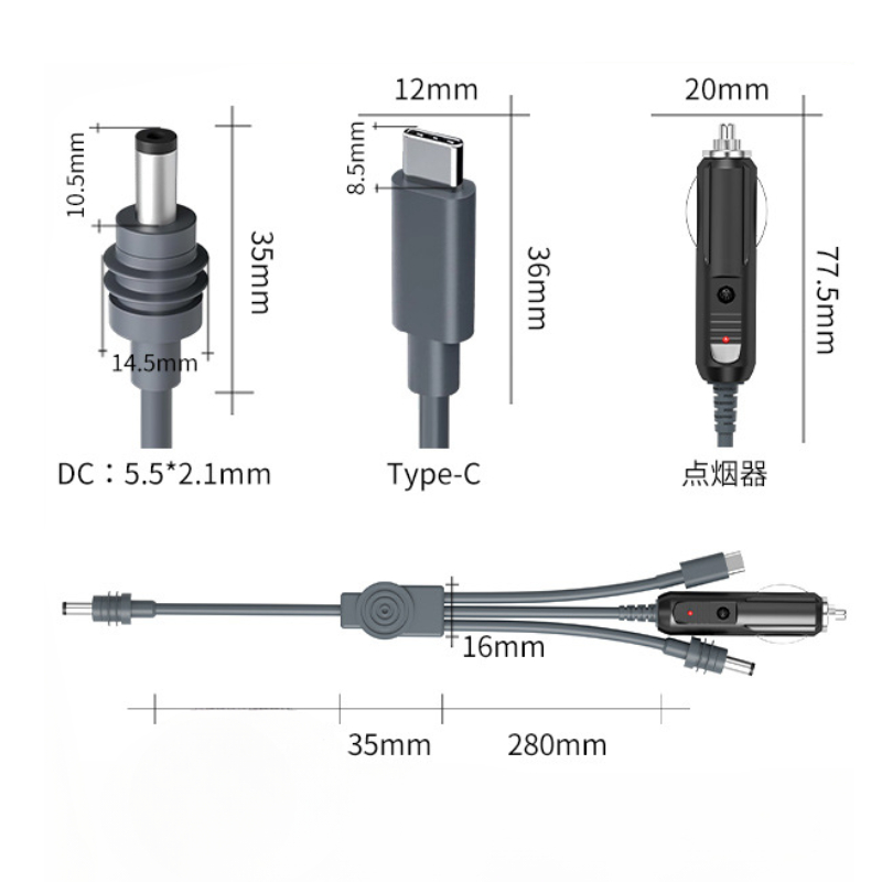 For Starlink Mini 3in1 DC To TypeC/DC/car Charging Power Cable IP65 Waterproof 3in1 To Typec 2464-20AWG Cable For Starlink Mini