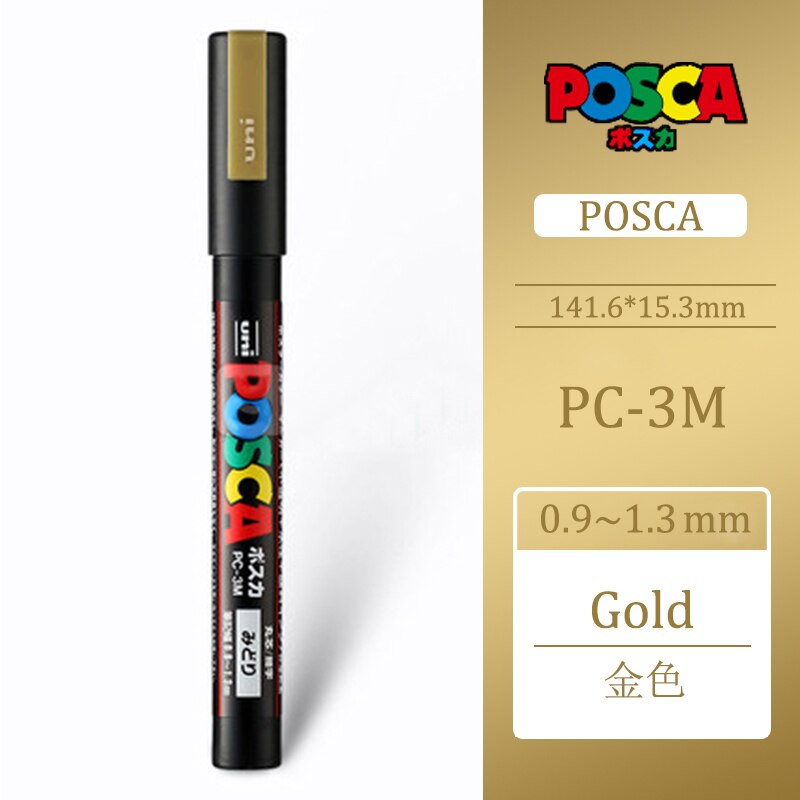 Uni Posca PC-3M 0,9-1,3mm Farbe Marker Stift Graffiti Wasser-basierend Farbige Marker Stifte dauerhaft Farbe Marker büro Schreibwaren: Gold PC-3M