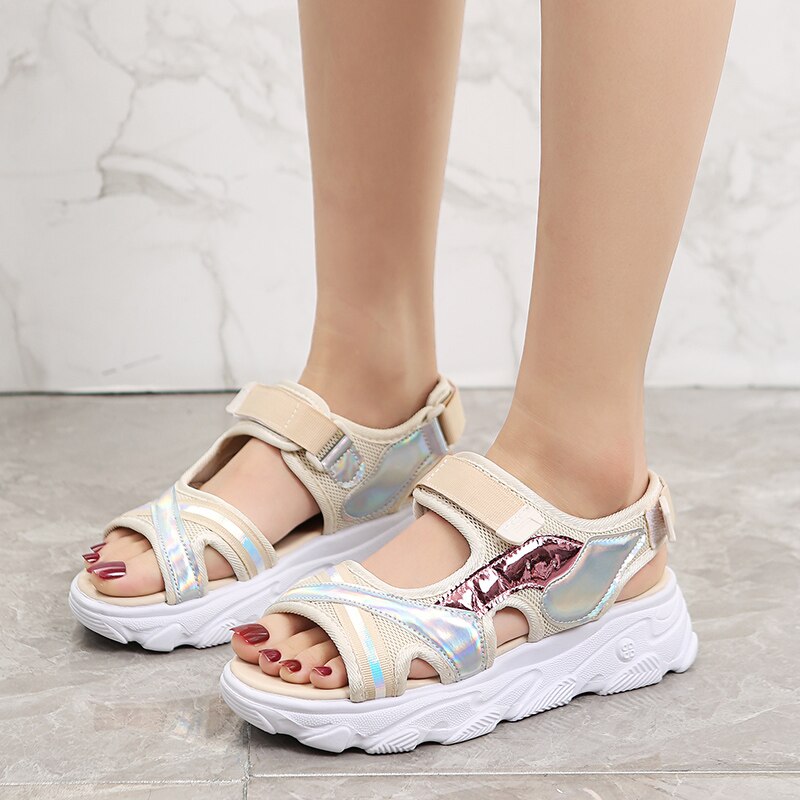 Luxury Pig Suede Summer Women&#39;s Sport Shoes Lightweight Beach Walking Sandals Flat Thick Comfort Breathable Women Causal Sandals