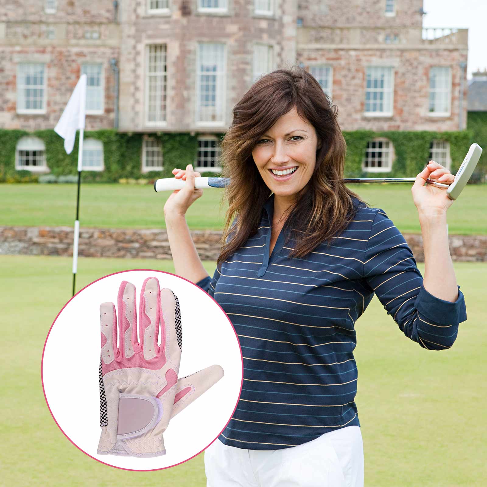 1 Pair Women'S Golf Gloves Anti-Slip Left And Right Hand Granules Microfiber Cloth Breathable Soft Sports Gloves