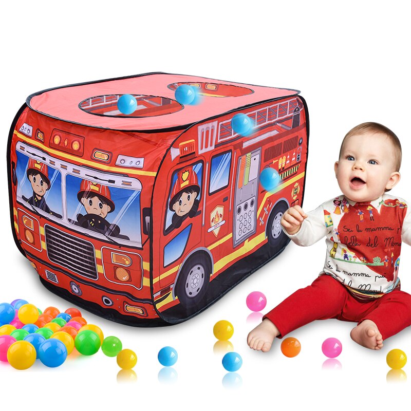 Børns indendørs spil folde telt udendørs brandbil politibus folde pop-up legetøjstelt brand model husbus
