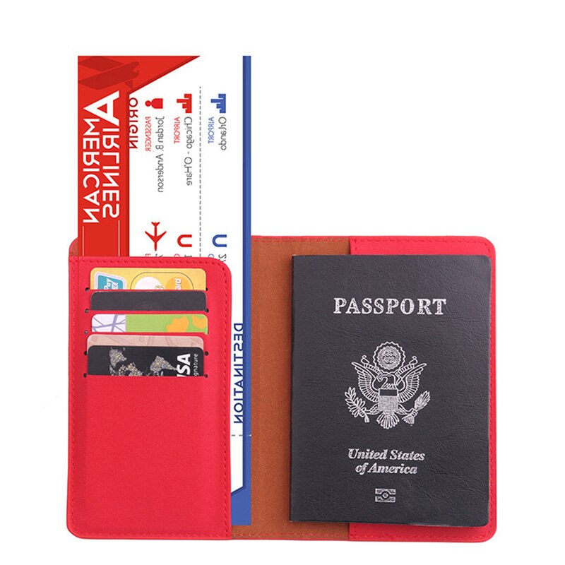 PU Lederen Paspoorthouder Reizen Accessoires Vrouwen Paspoort Cover Organizer Busines Credit Id-kaart Portemonnee: red