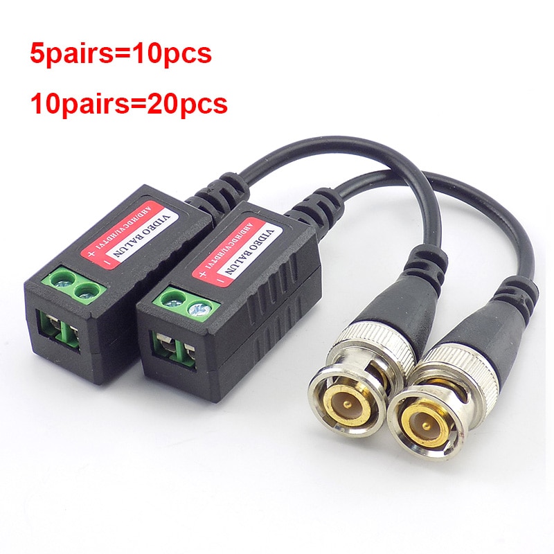10 stk 20 stk 3000ft afstand utp abs plast cctv kamera video balun stik passiv transceivere bnc han kabel kat 5 adapter