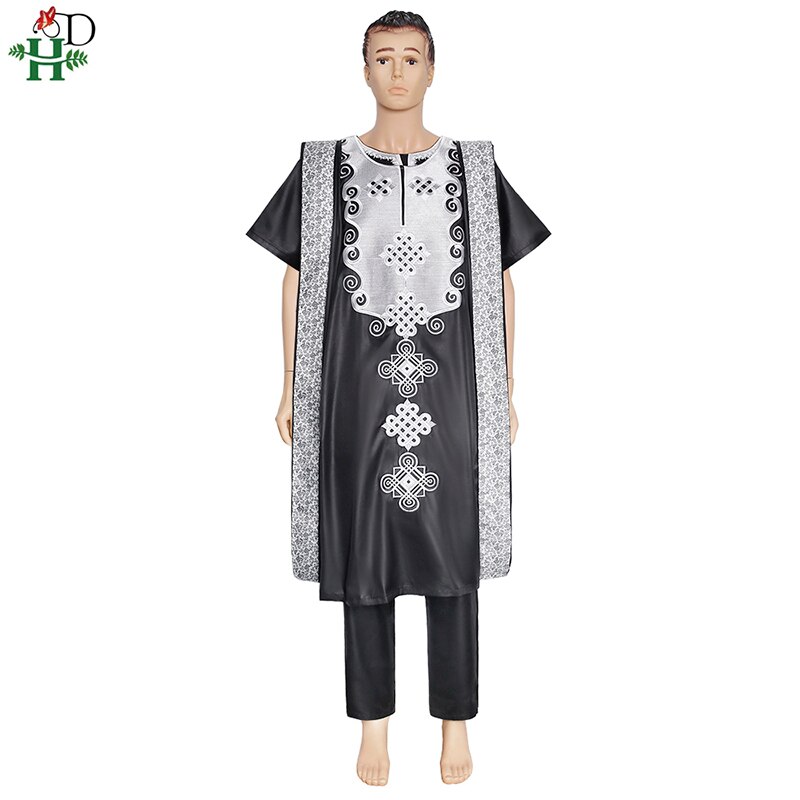 H & D afryki Agbada dla mężczyzn szata koszula spodnie 3 sztuk zestaw 2020 nowa afrykańska Dashiki rękojeść ensemble Homme moda ślubna strój: Default Title