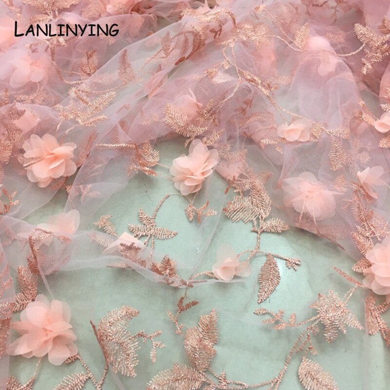 Tøj syning stof garn 3d broderi chiffon blomst blonder stof mesh materiale diy kjole tøj tilbehør  d607