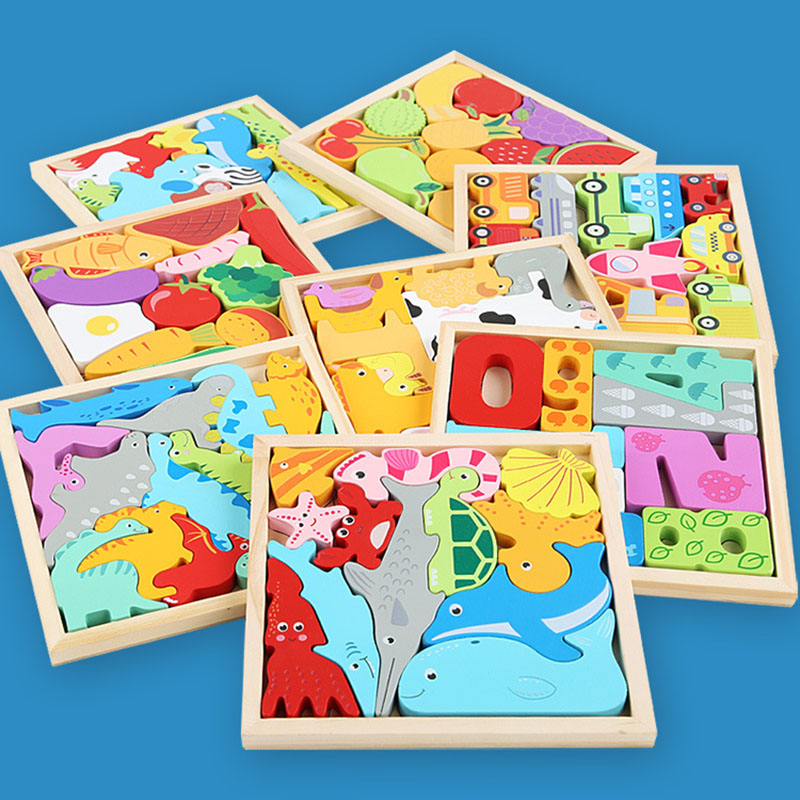 Cartoon Dier 3D Puzzel Hout Speelgoed Voor Kinderen Baby Hand Greep Board Groente-en Voertuig Houten Puzzels speelgoed