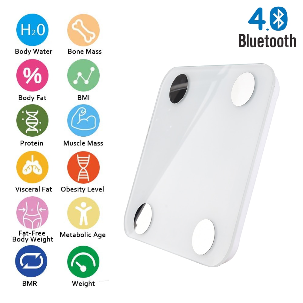 Bluetooth 4.0 Smart scales floor Body Weight Bathroom Scale Backlit Display Scale Body Weight Body Fat Water Muscle Mass BMI