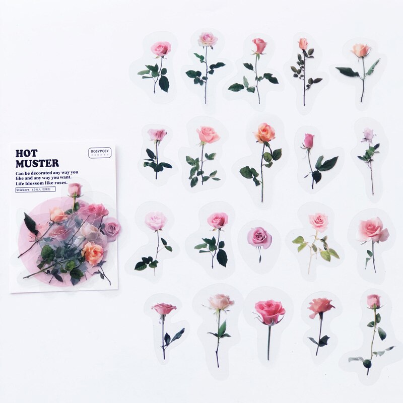 40PCS /Pack Blue Butterfly PVC Craft Sticker Notebook Diary DIY Decoration: rose