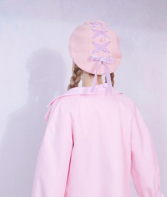 Naiset suloiset söpöt baretit naisten hatut pehmeä macaron väri nauha villainen lolita baretti vintage pehmeät olkaimet ristijousi tyttöjen baretit