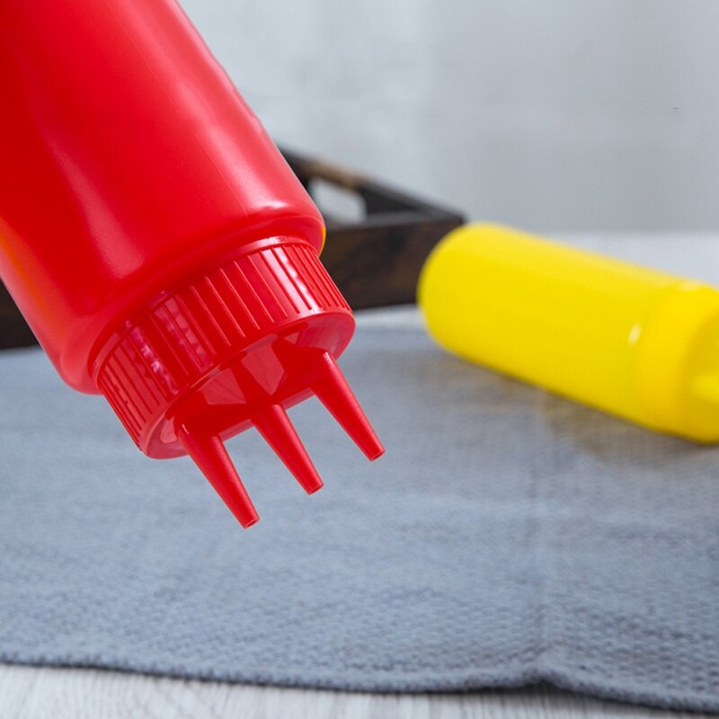 Plastic Sauce Squeeze Bottle With Three Holes Household Kitchen Tool Yellow White Red