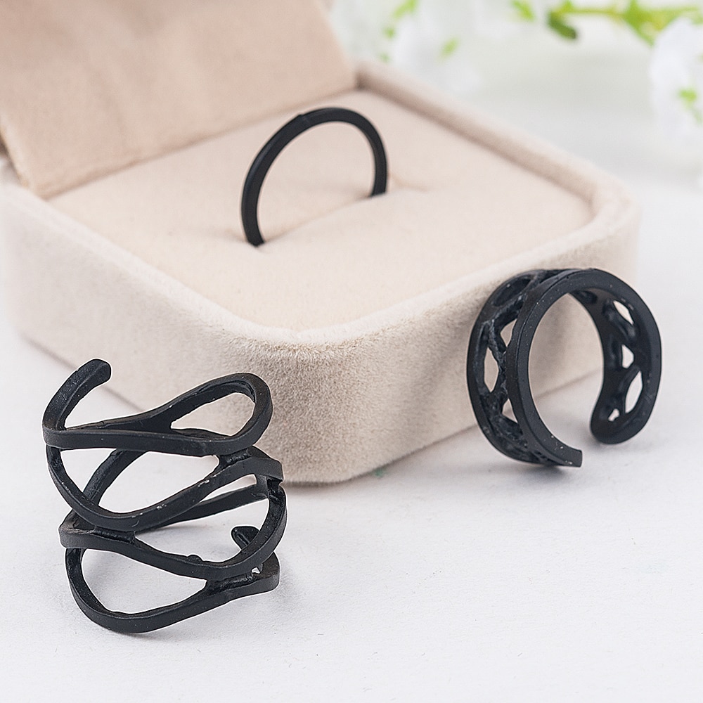 3Pcs Punk Multilayer Hollow Cross Midi Finger Tip Rings Female Black Stack Plain Above Knuckle Ring Set For Women Anel