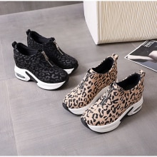 Vrouwen Sneakers Leopard Hoogte Toenemende Vrouw Gevulkaniseerd Schoenen Dikke Bodem Rits Vrouwtjes Wiggen Dames Casual Schoenen