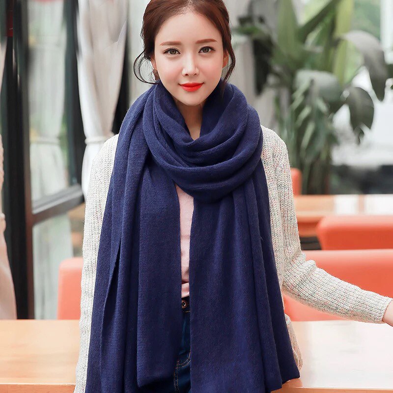 Écharpe longue tricotée pour femmes | Écharpe blanche, unie, tricotée, Pashmina, châles à envelopper, pour filles, cou de Snood, noir, gris, rouge: navy