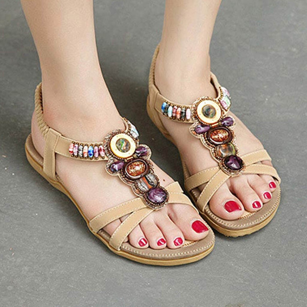 Vrouw Flats Sandalen Bohemian Flats Sandalen Vrouwelijke Kristal Strass Muilezels Slides Meisjes Sandalias Rasteirinha Wiggen Sandaal