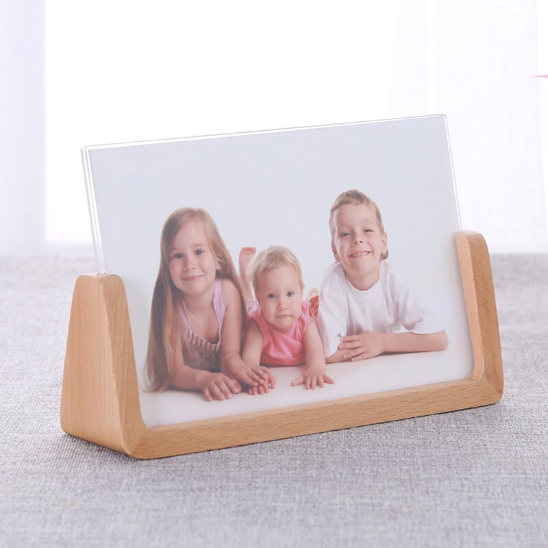 6 Inch Landscape Wood Base Acrylic Menu Desktop Counter Poster Holder Sign Display Stand Photo Picture Frame: Horizontal