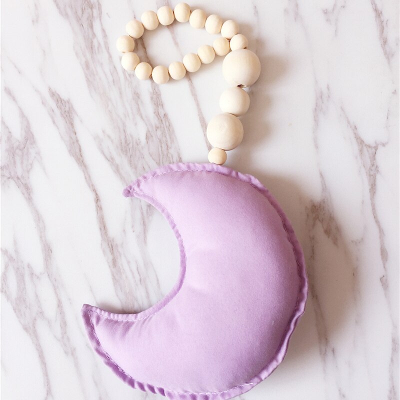 Lovely Wooden Beads Cotton Star Moon Heart Shaped Wall Decoration Ornaments for Kids Baby Bedroom Home Nursery Decor: K