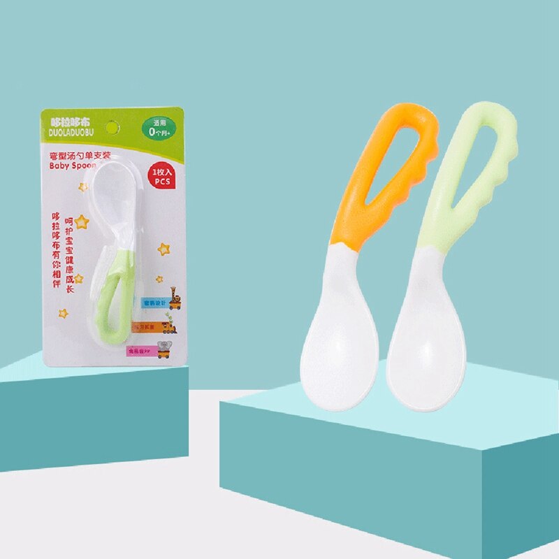 Bebé chico bebé niño cuchara de alimentación formación cuchara cubiertos vajilla comida cabezal curvo curva utensilios niños suministros