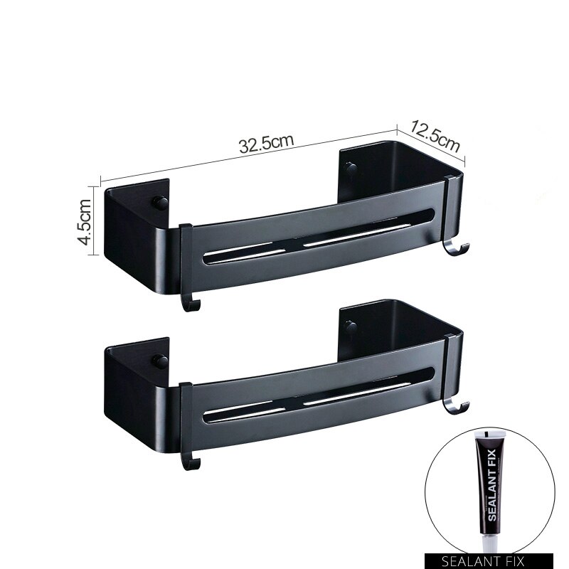 Sans ongles aluminium noir salle de bains cuisine étagère cosmétique Rack dans mur bain coin panier avec crochet salle de bain étagère de rangement: Type B 2PC