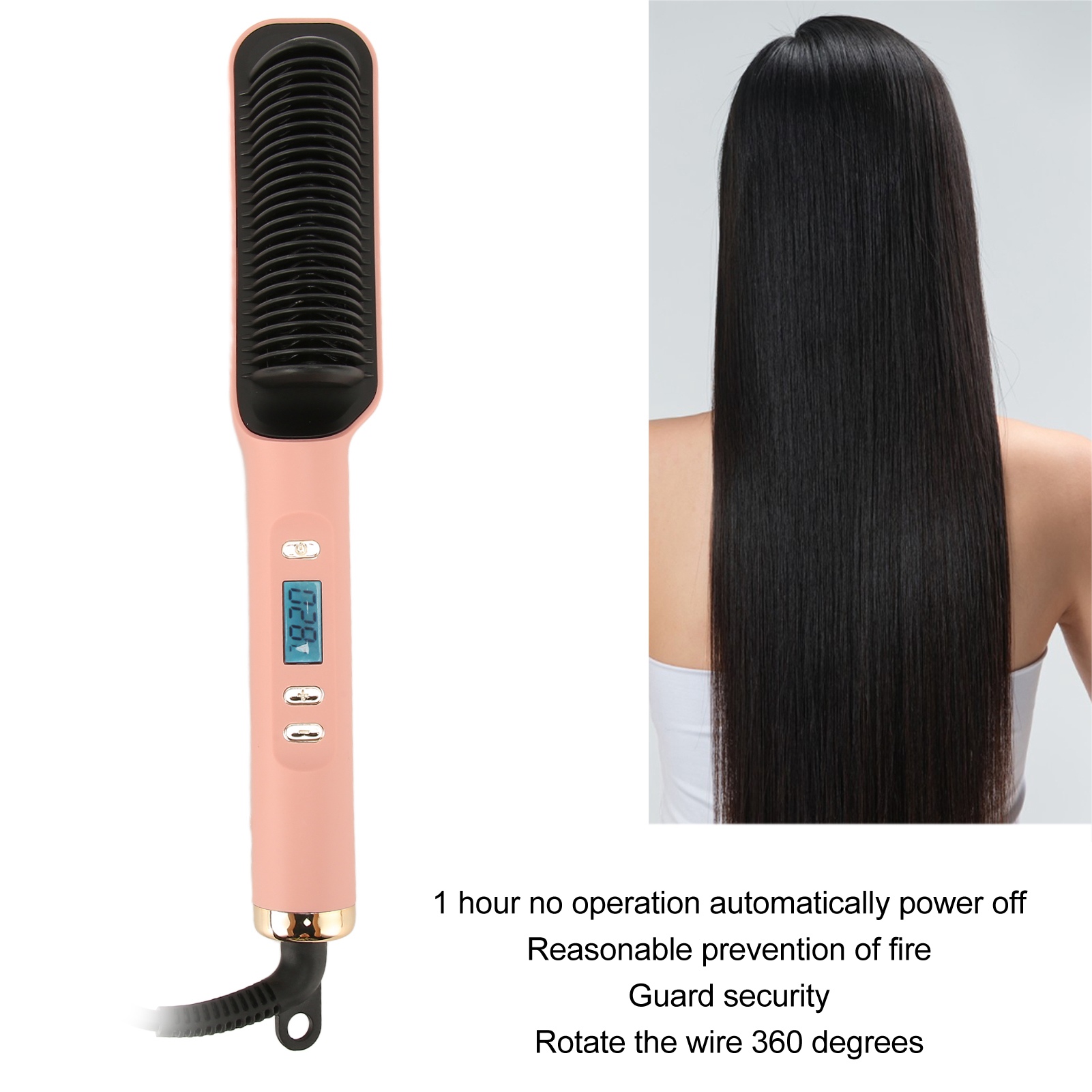 Ionic Hair Straightener Brush 35W Hair Straightening Brush Even Heating LCD Hair Straightener Brush for Home