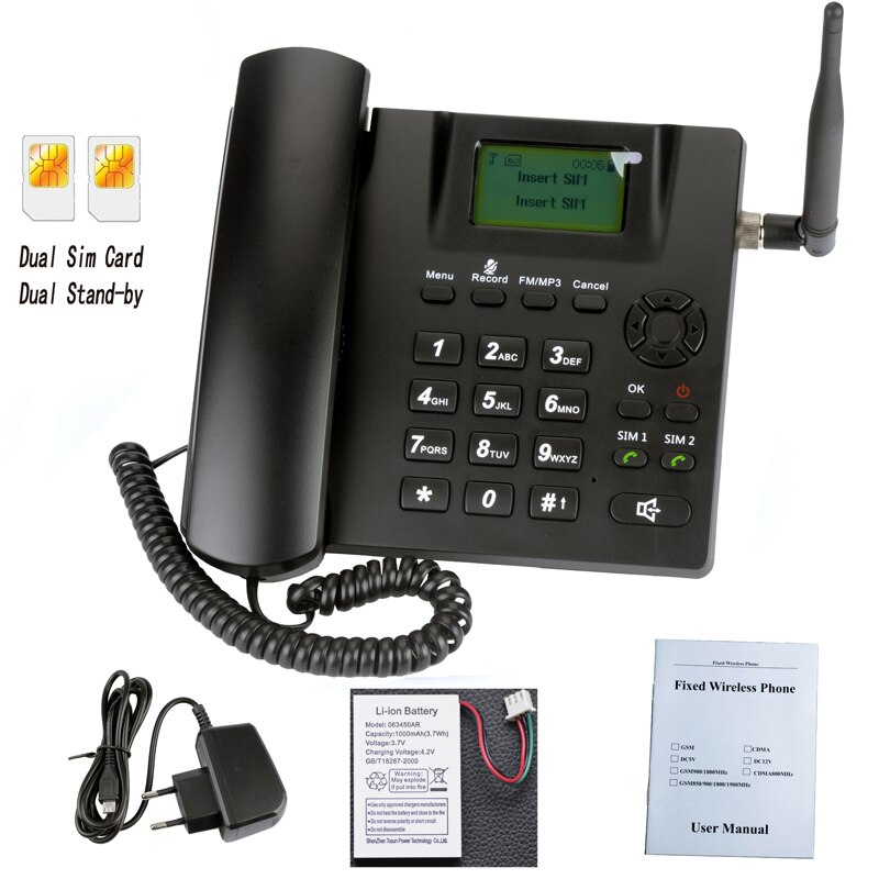 Gsm 850/900/1800/1900 mhz fast hem trådlös telefon inspelning fm radio  mp3 tnc antenn på ryska engelska franska arabiska italienska