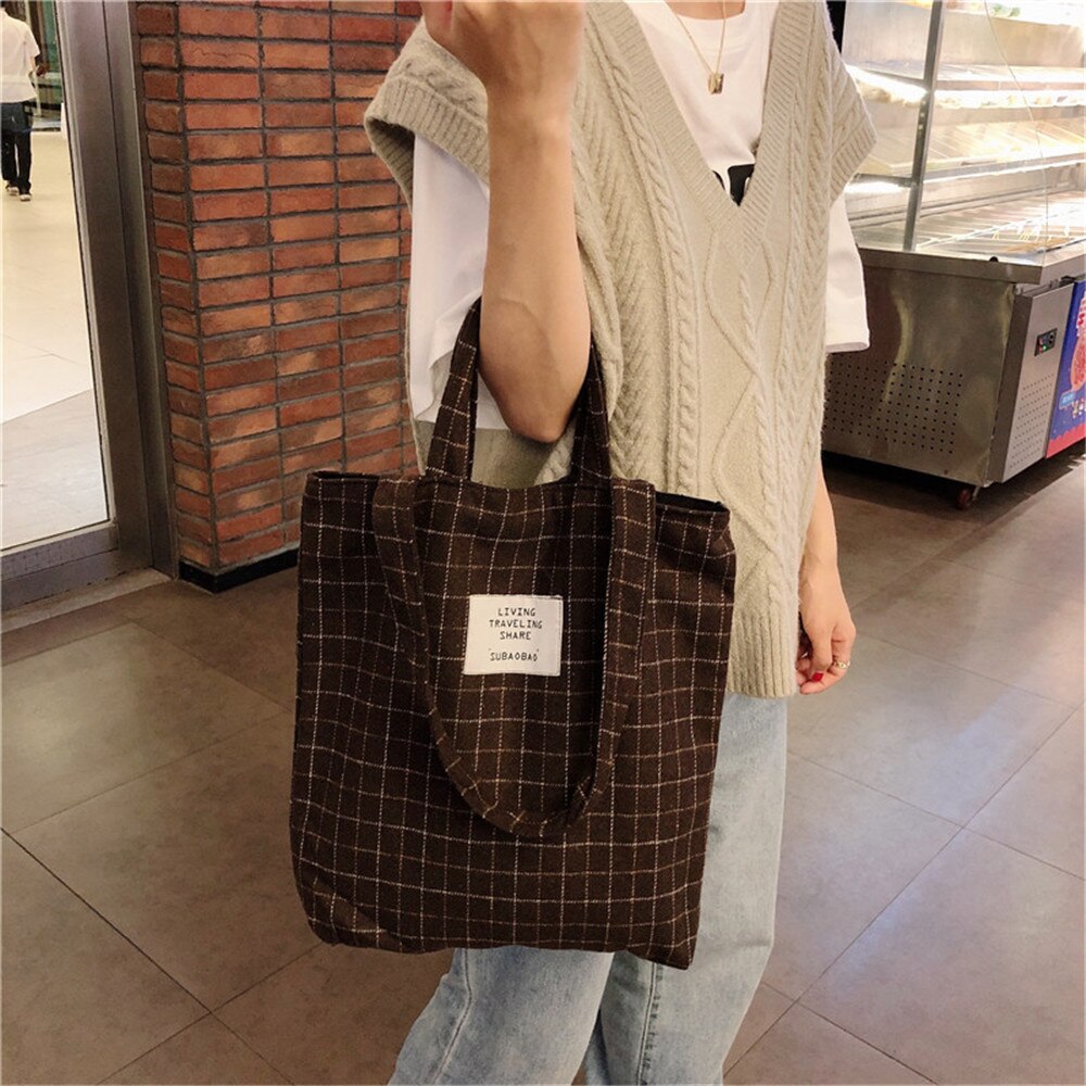 Winter Warm Wol Tartan Eco Shopping Tote Schoudertas Zwart Bruin Grijs SBB 910131