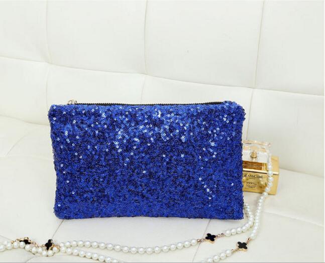 Vrouwen Pailletten Clutch Bags Glitter Bling Pailletten Envelop Tas Vrouwen Make-Up Tas Retro Bling Avondfeest Mini Handtassen: Blue