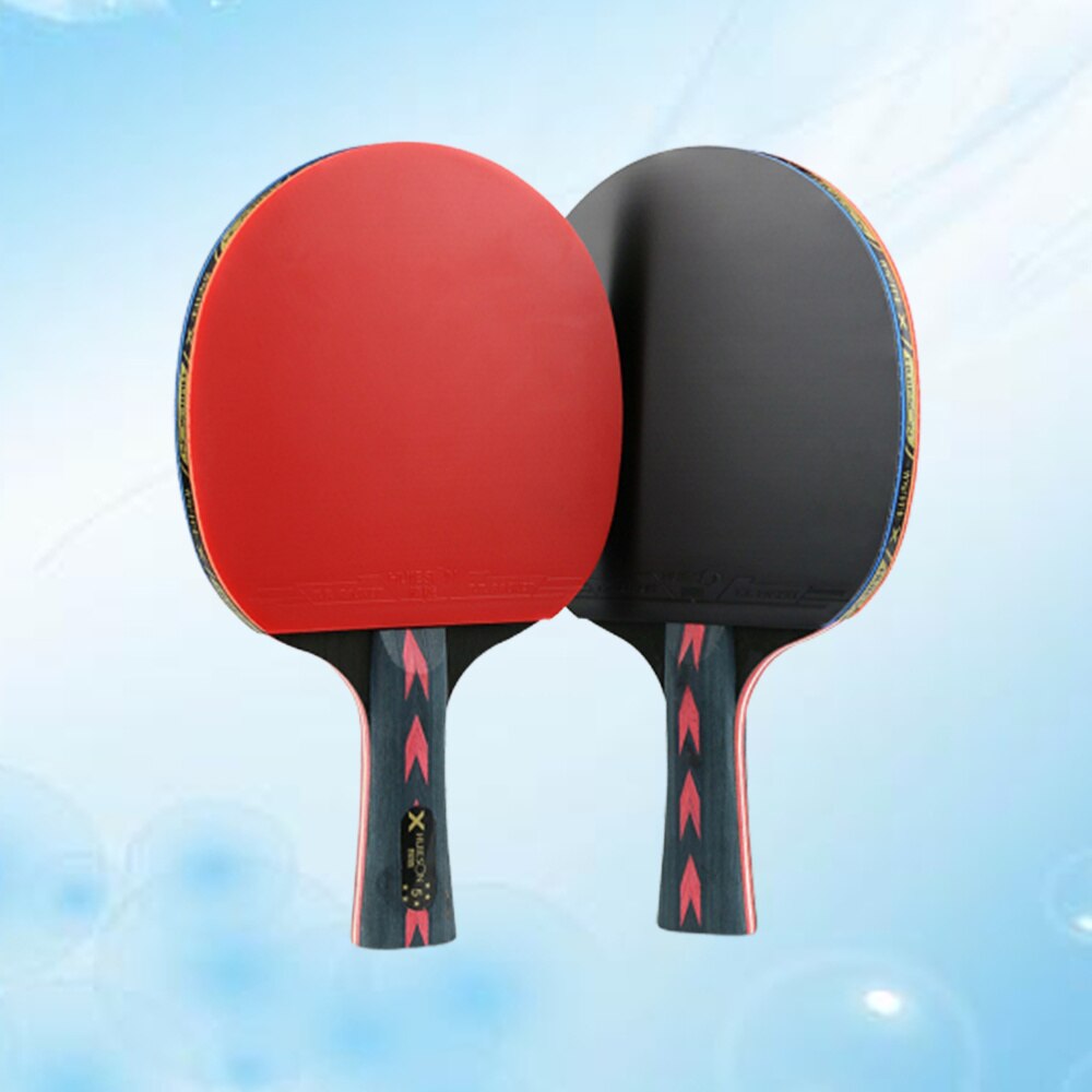 2pcs 5 Star Red Carbon Fiber Table Tennis Racket Double Pimples-in Pingpong Racket for Teenager Player (Horizontal Grip)
