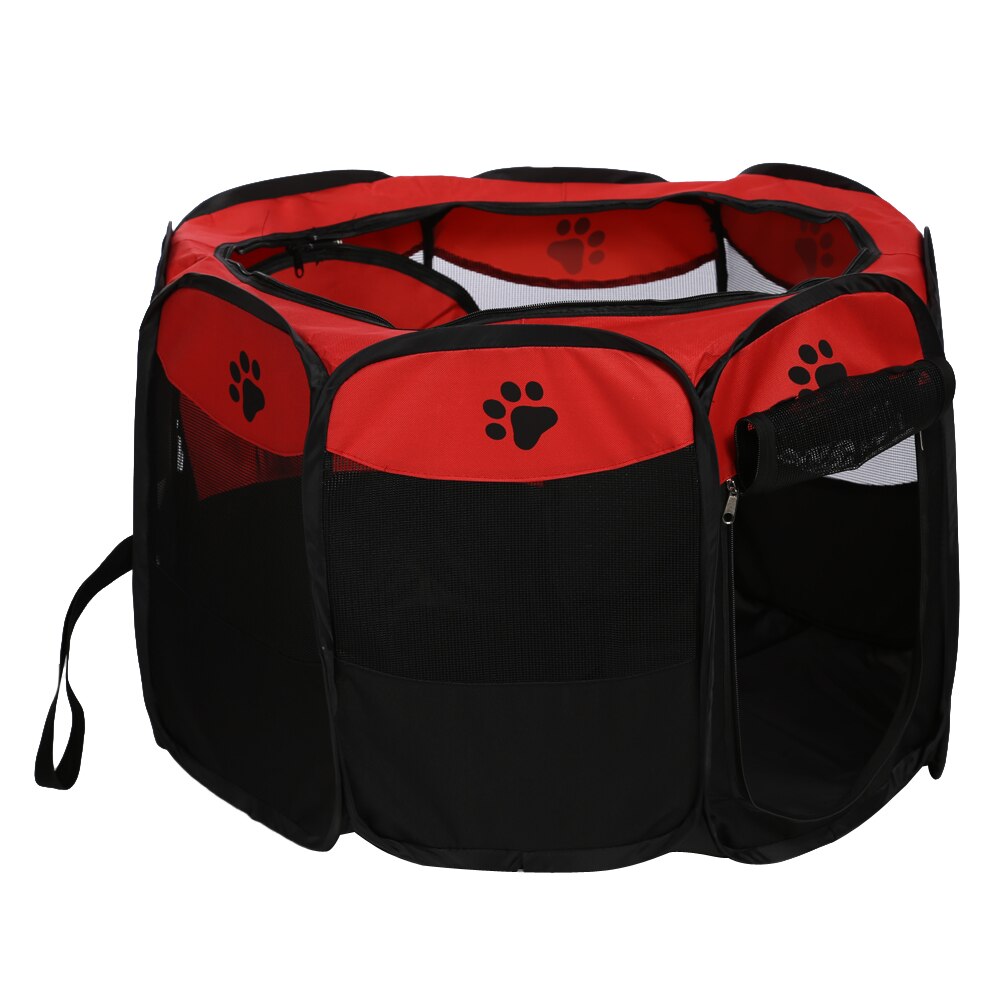 Garra impressão portátil dobrável pet cerca interior ao ar livre jogo seguro guarda playpen pequeno médio gaiola animal para gato cão: Vermelho