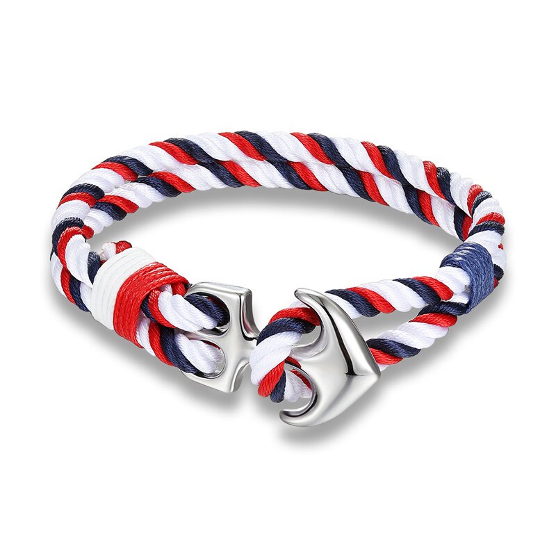 YIZIZAI Hoop Anker Armband Rvs Marineblauw Mannen Vrouwen Nautische Survival Touw Ketting Armband Zomer Stijl: Red White