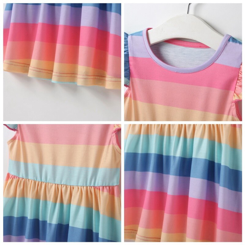 Baby Girl Dress Toddler Sleeveless Rainbow Clothes Kids Princess Dresses Cute Summer Striped Dress For Girl