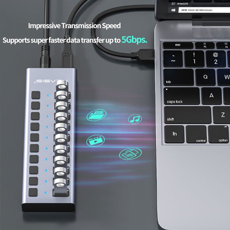 Acasis Multi USB 3.0 Hub 10 ports High Speed With ON OFF Switch Adapter Splitter USB Expander Computer Accessories