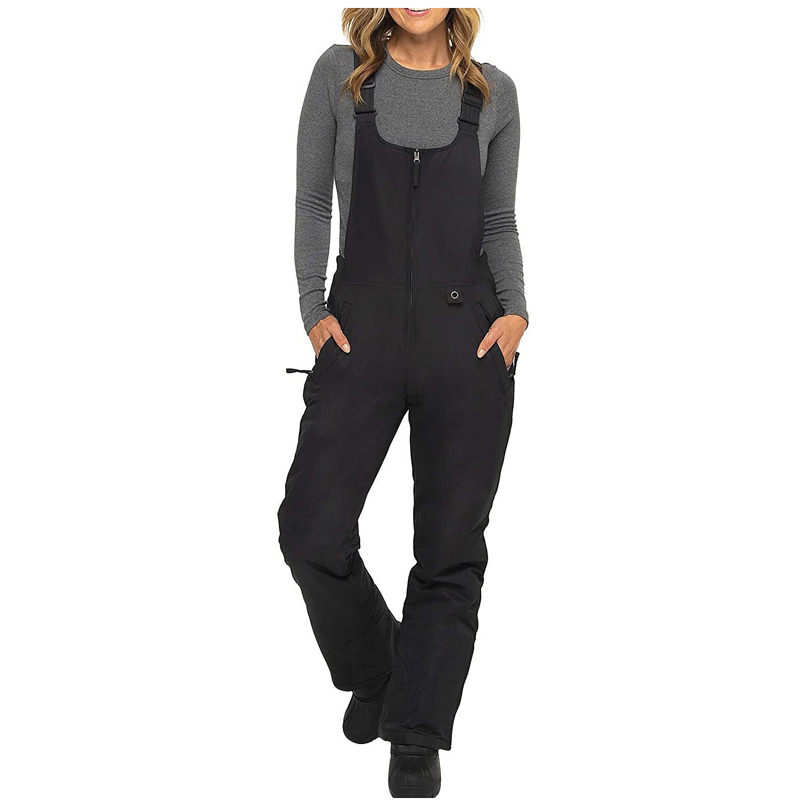 Skiing Pants Jumpsuit Insulated Bib Overalls Solid Color Pocket One-piece Suspenders Trousers Combinaison Femme# Ski Pants