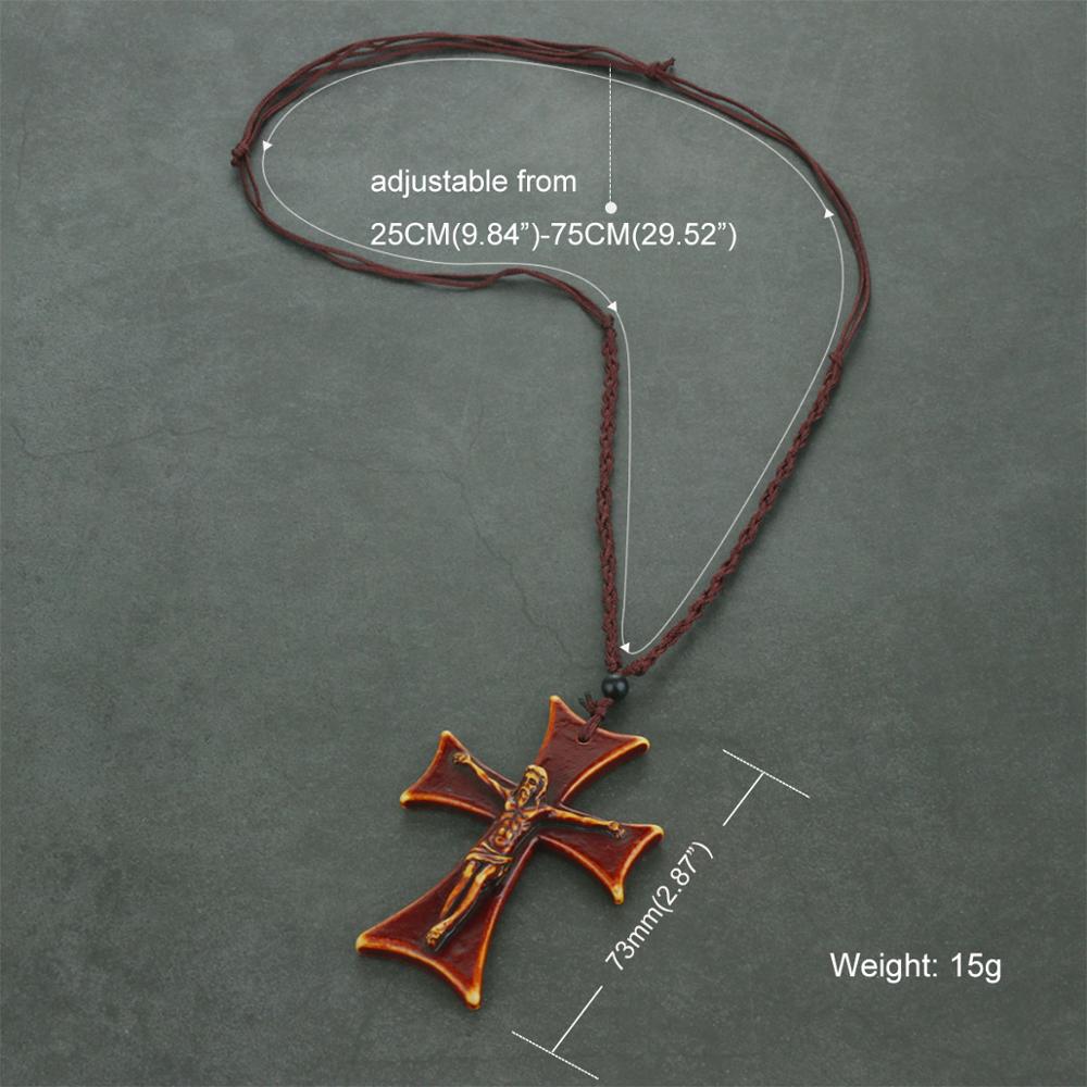 Retro röd akryl krucifix jesus hänge halsband herr riddare maltesiska järn kors halsband justerbara rep kedja smycken