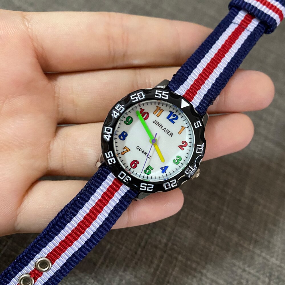 Lasten kello merkki yksinkertainen arabialainen numero kellotaulu poika tyttö kello opiskelija kangas rannekellot rannekellot