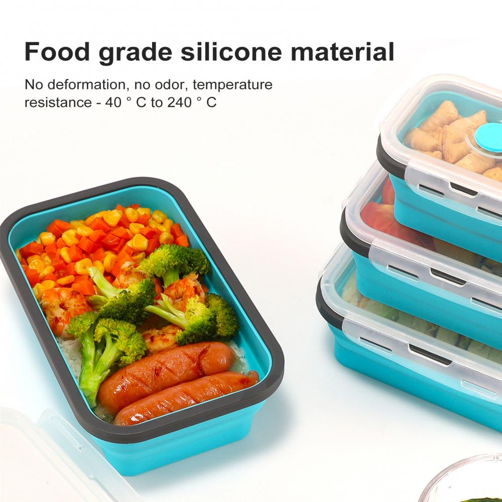 60% Sales! 4Pcs Stackable Bento Food Container Foldable Silicone Lunchbox Fresh Keep Case