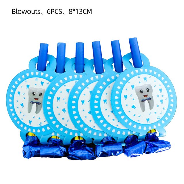 1set Boy/Girl My First Tooth Party Decor Supplies Disposable Tableware Paper Plates Cups DIY Baby Shower Birthday Tooth Balloon: Blow dragon 6pcs