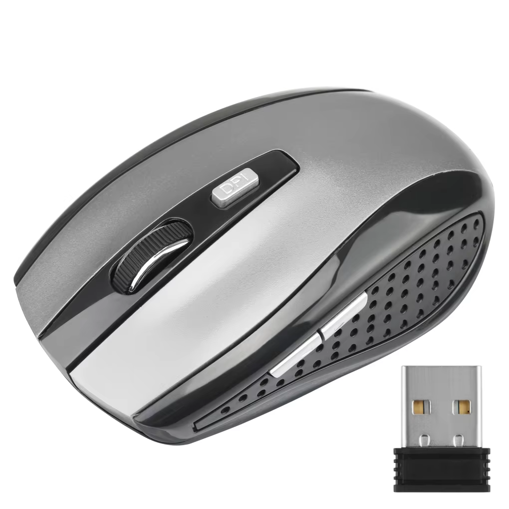 Mouse óptico sem fio 2.4G USB 1600DPI 6D para computador laptop mouse para jogos mouse sem fio de design ergonômico: CINZA