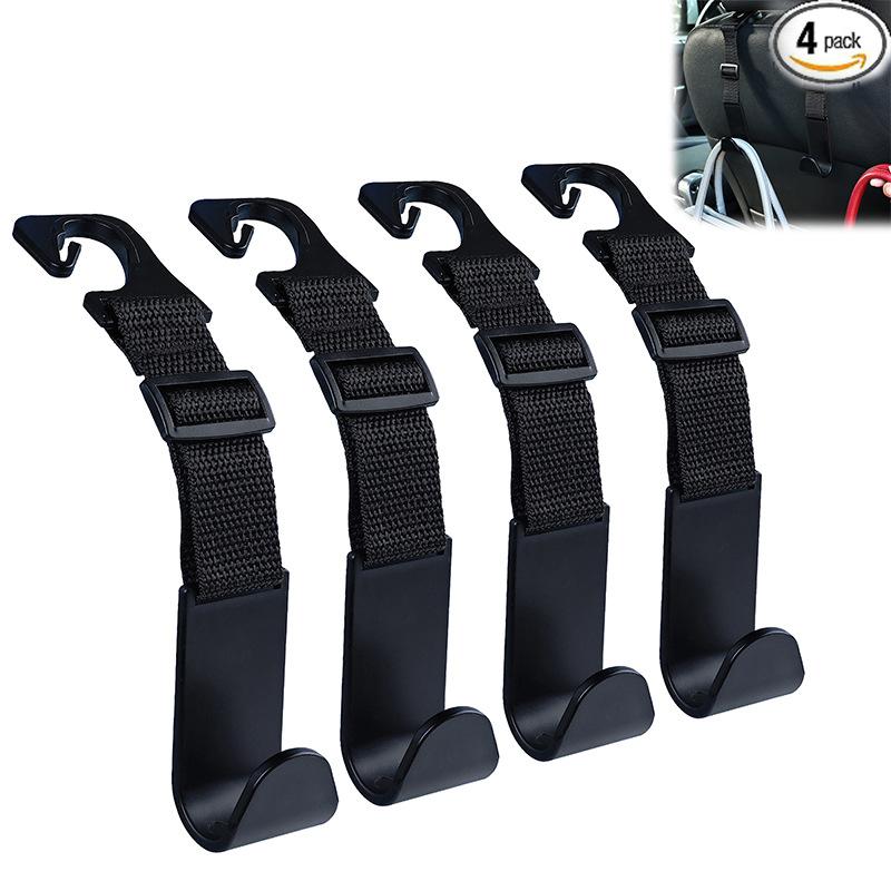 Ganchos para reposacabezas de asiento de coche, Clips de almacenamiento ajustables, ganchos de sujeción automáticos, accesorios de Interior de coche, reutilizables, fáciles de instalar, 4 Uds.: Marrón