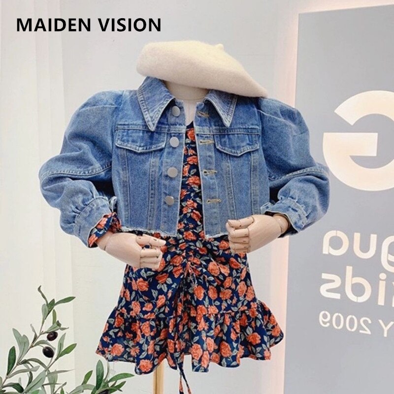 Newborn Girl outfit kids Denim jacket For Girls Autumn Jeans Coat Children Clothes Puff sleeve Short Baby Denim Jackets 0-8 year